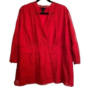 LANE BRYANT RED LACE V-NECK BLOUSE SIZE 22/24